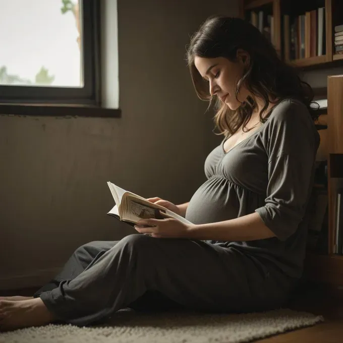 pregnant woman reading a book