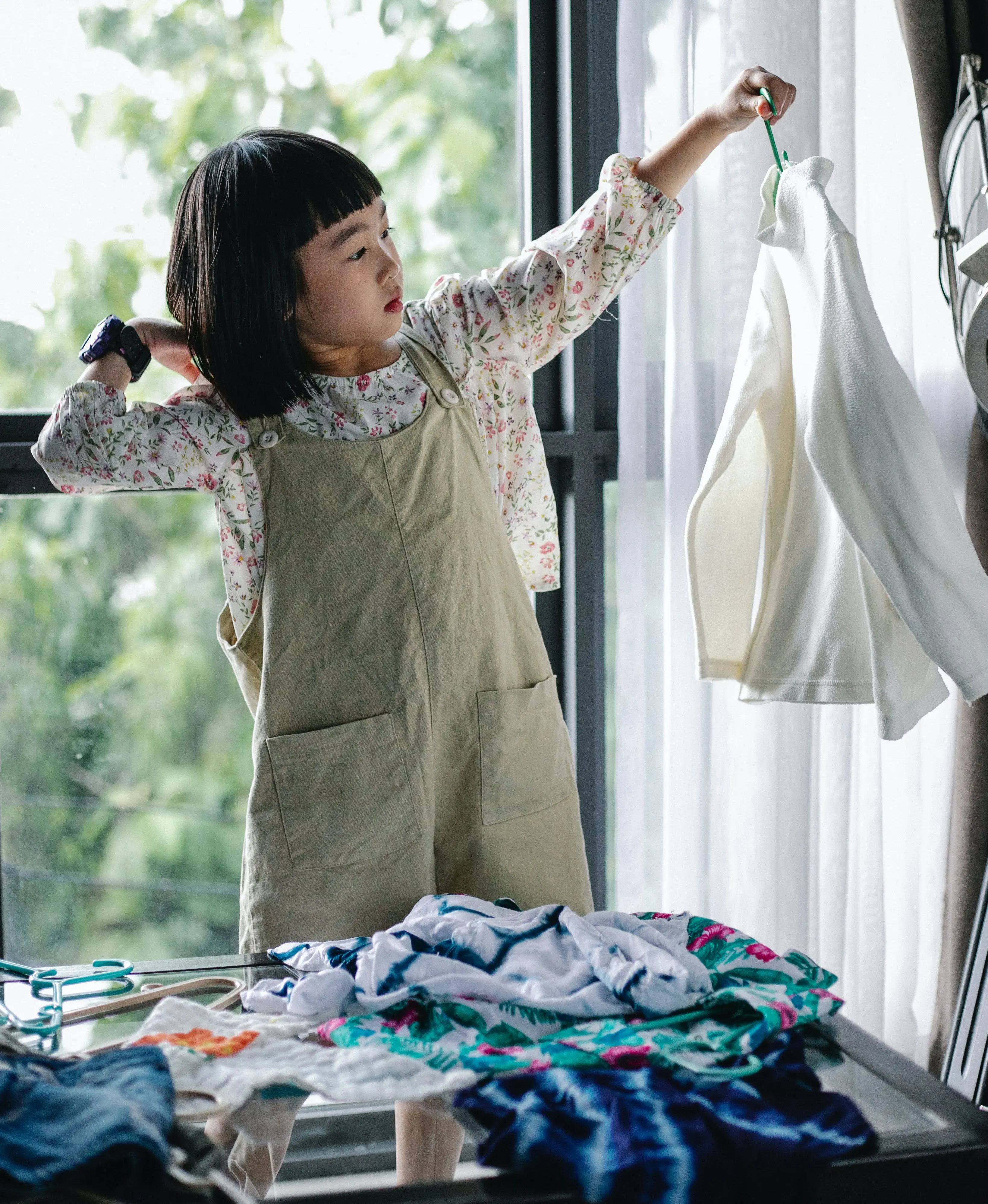 Girl organising clothes