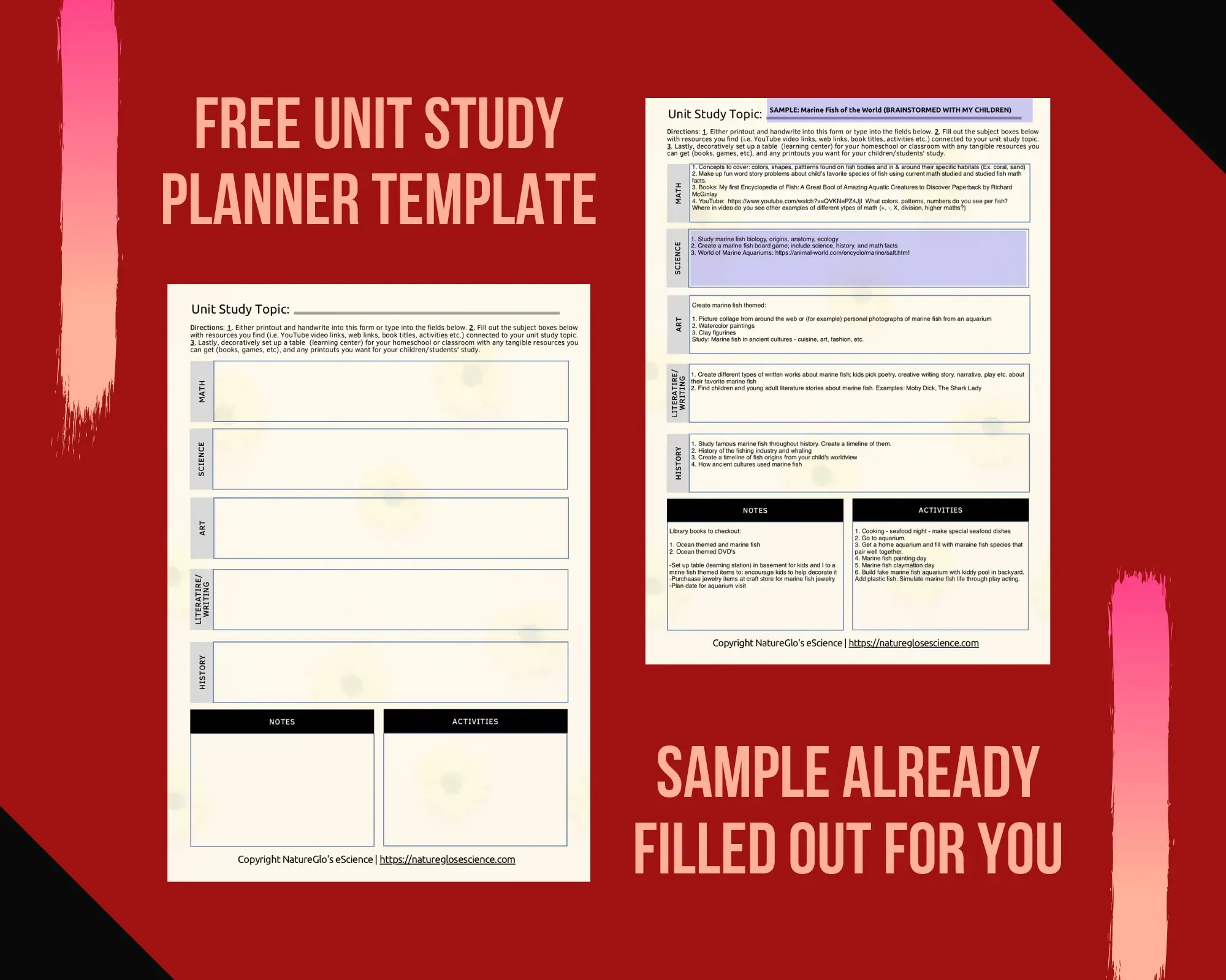 Two fillable unit study planner templates