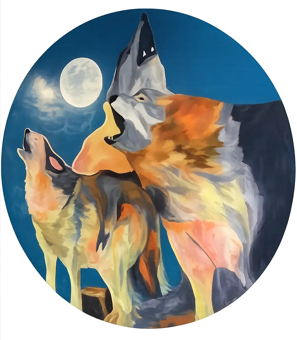 painted wall mural of wolves