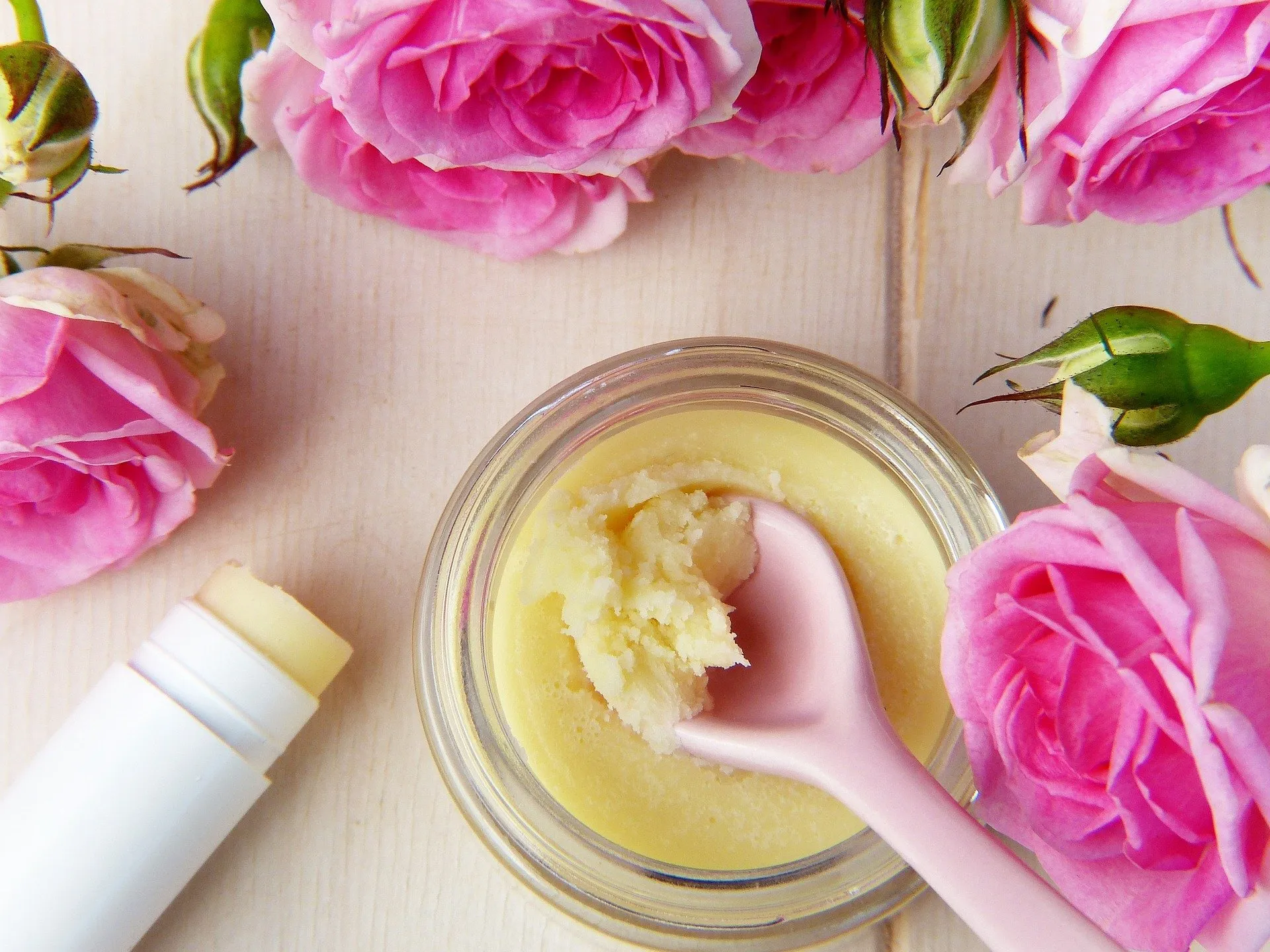 Rose infused skin cream and lip balm