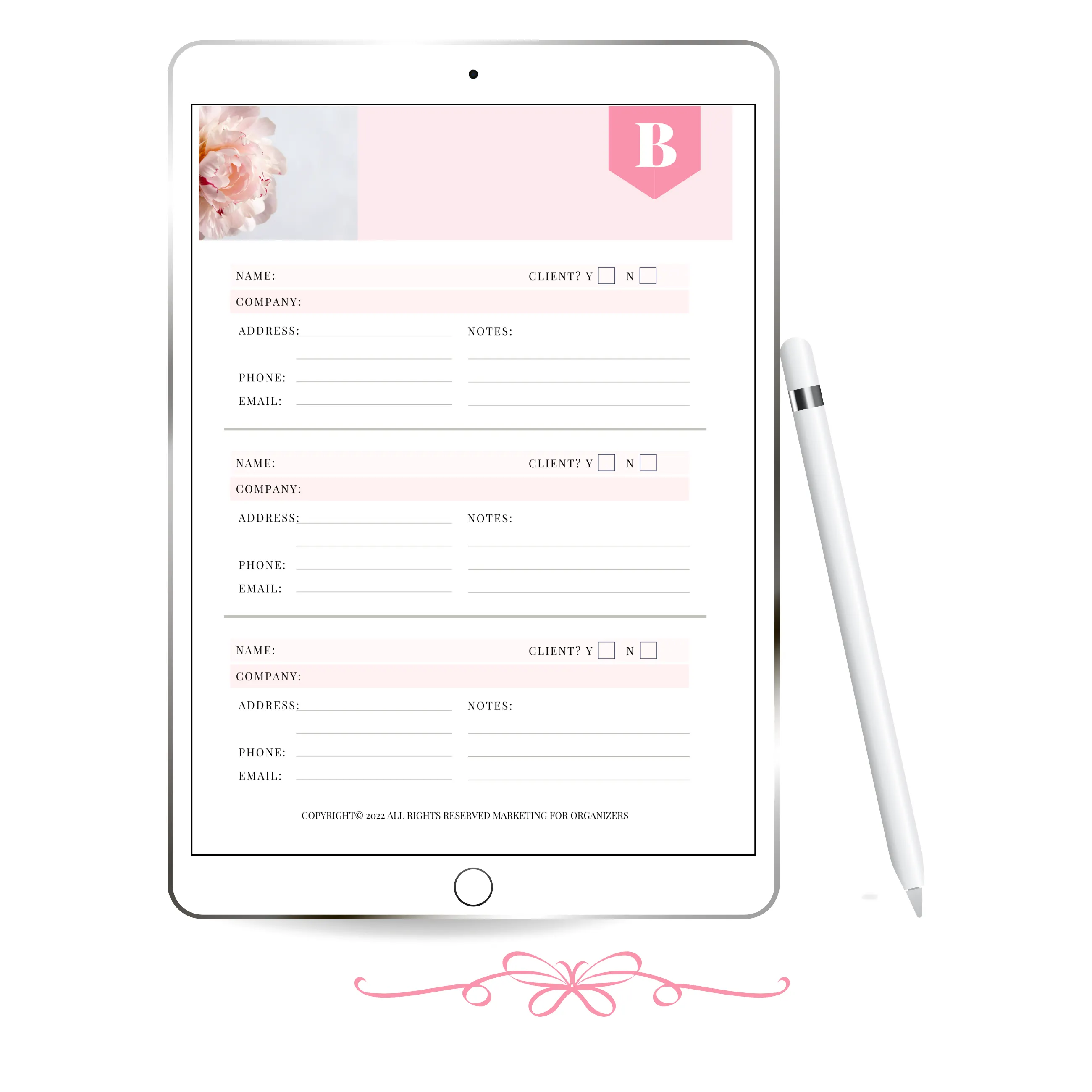 White and Pink Address page letter B