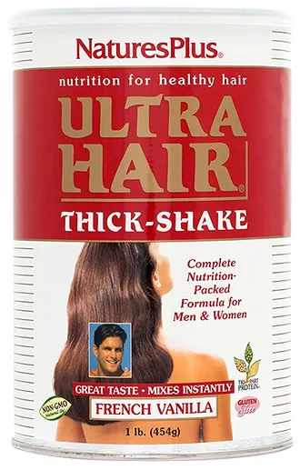 NaturesPlus Ultra Hair Thick Shake - 1 lb, Hair Protein Shake - French Vanilla Flavor - Healthy Hair Growth Supplement With Vitamins & Minerals - Non-GMO, Gluten-Free - 16 Servings