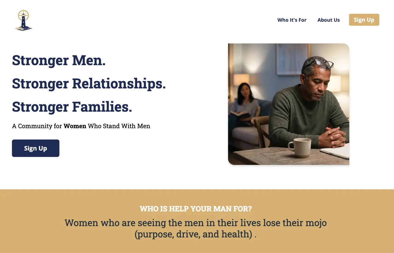 Image of home page for www.helpyourman.com