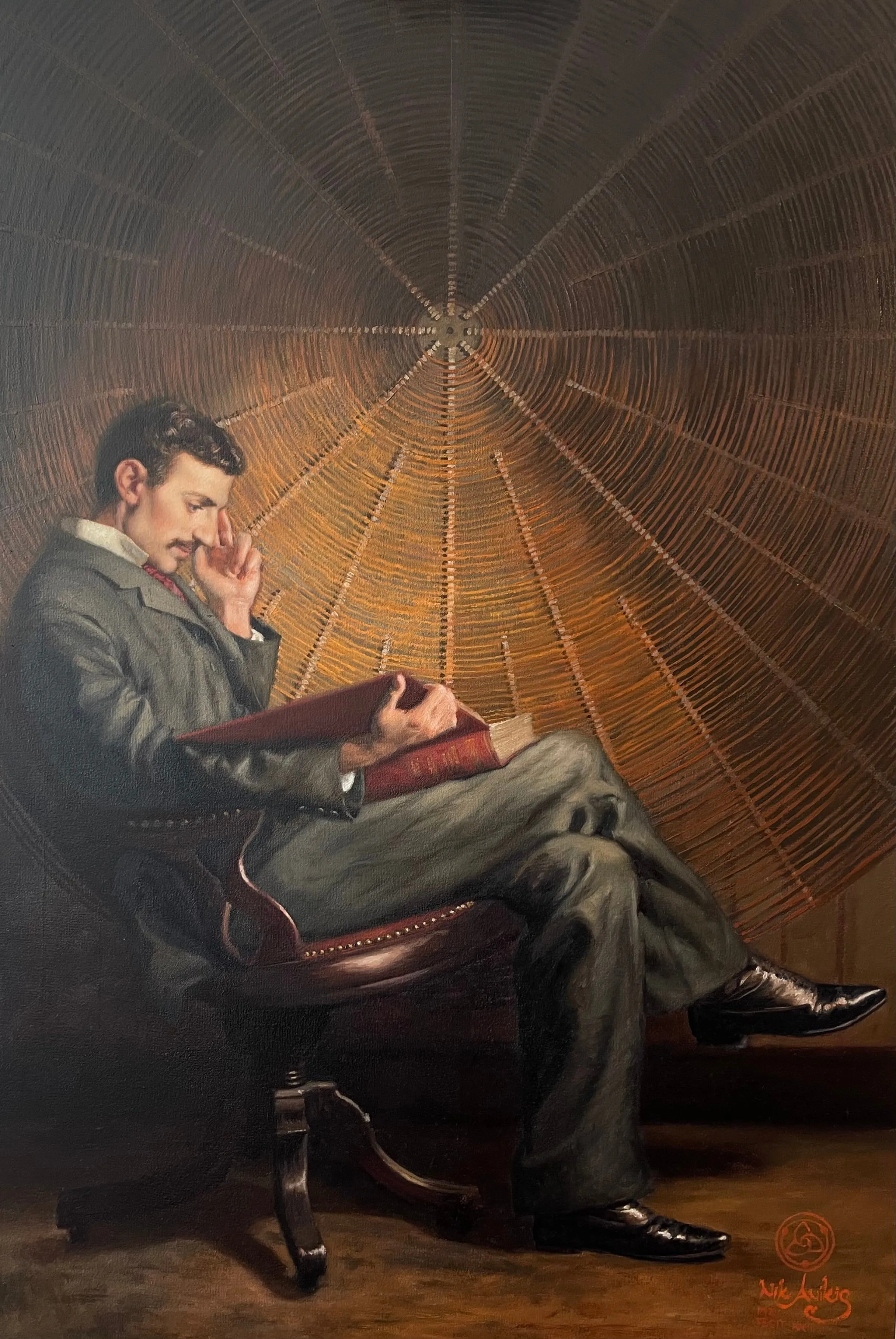 Nikola Tesla, slikarsko naročilo, slika olje na platnu, Nik Anikis
