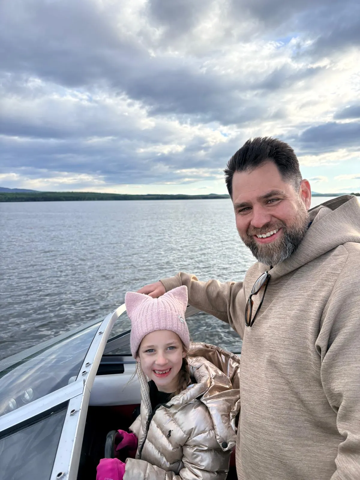 Devin bisanz and his daughter in the boat