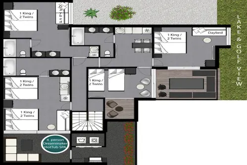 Upstairs Floor plan: Explore our versatile floor plan with room for 4 bedrooms. Create your perfect sleeping arrangements and make this space uniquely yours.