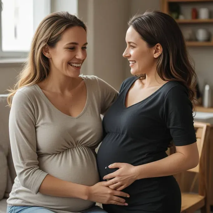 two pregnant woman smiling