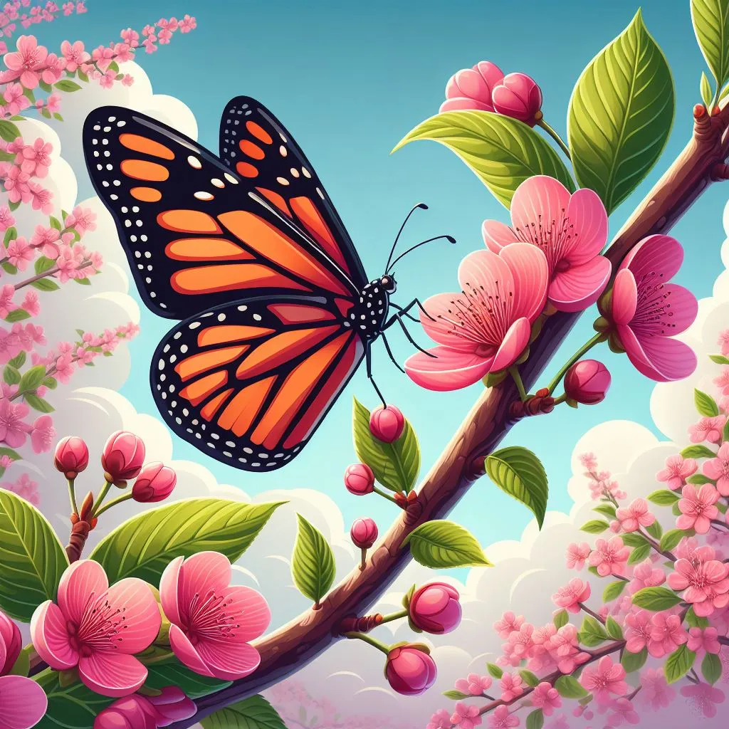 butterfly on cherry flowers