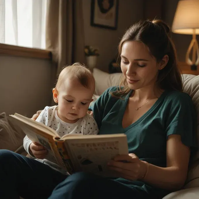 mom reading a book to her toddler