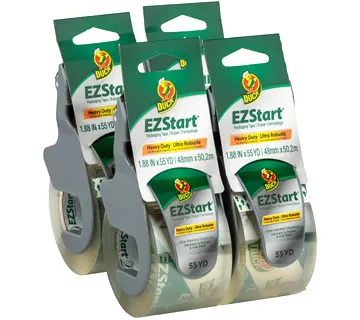 Duck Brand EZ Start Packing Tape with One-Handed Dispenser, Clear, 1.88 in. x 55 yd, 4 Pack