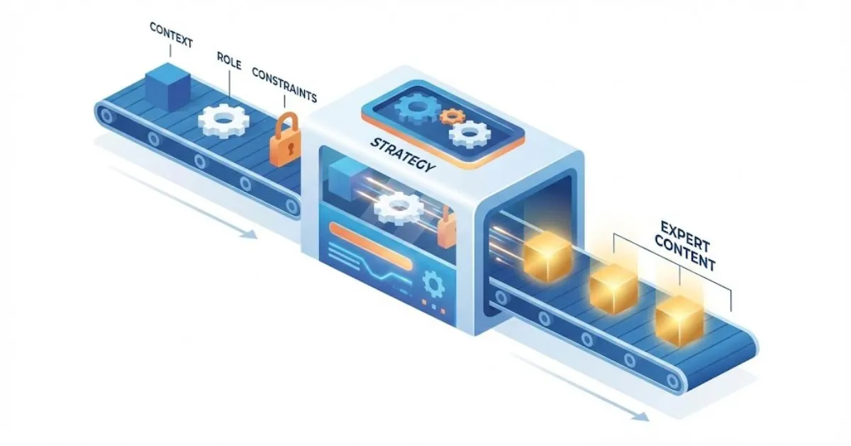 Diagram showing how context, role, and constraints create a successful AI implementation strategy.