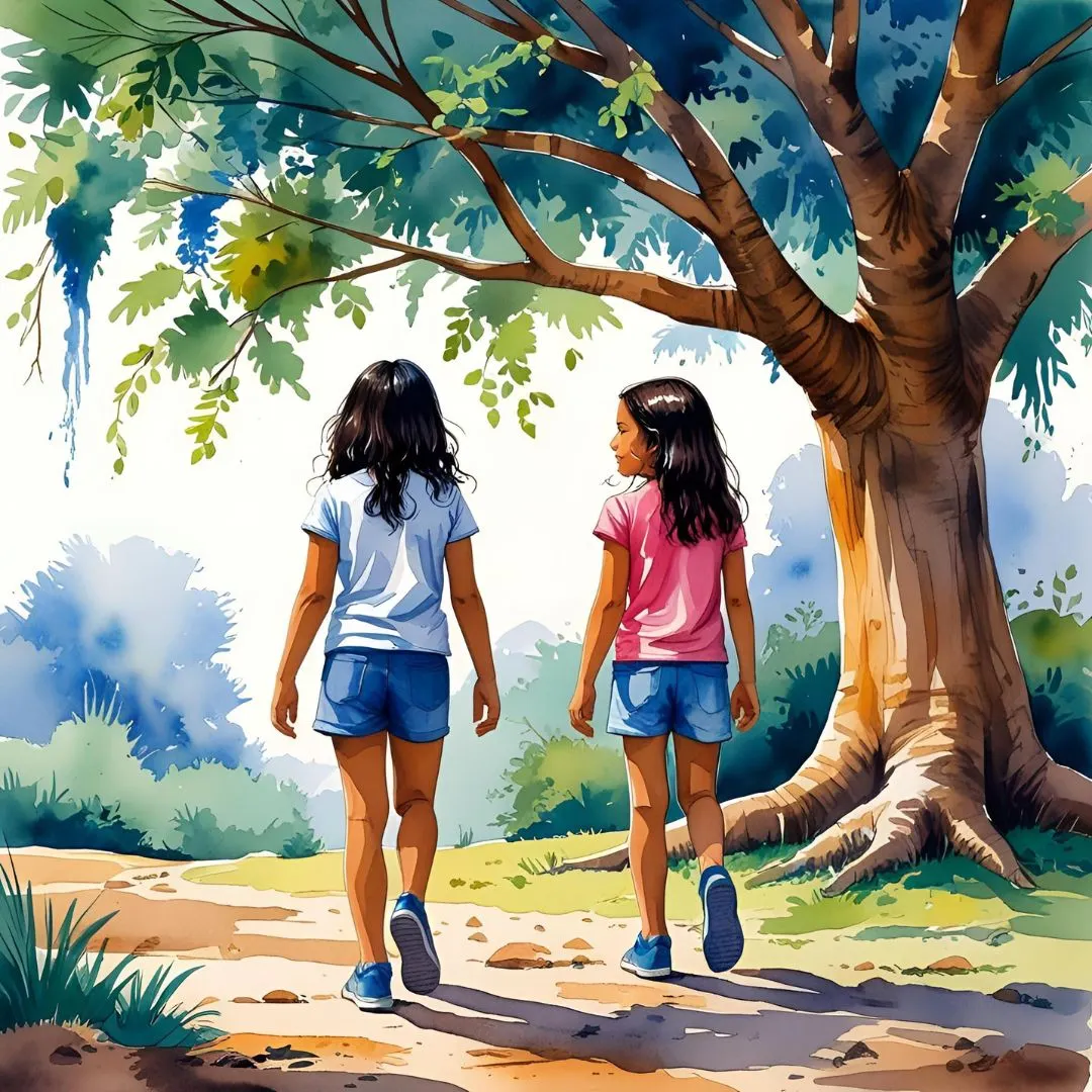 Two kids telling a story to each other.