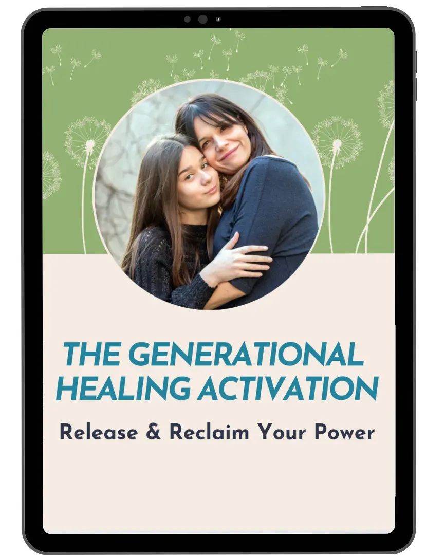 Mother and daughter hugging above the title Generational Healing Activation