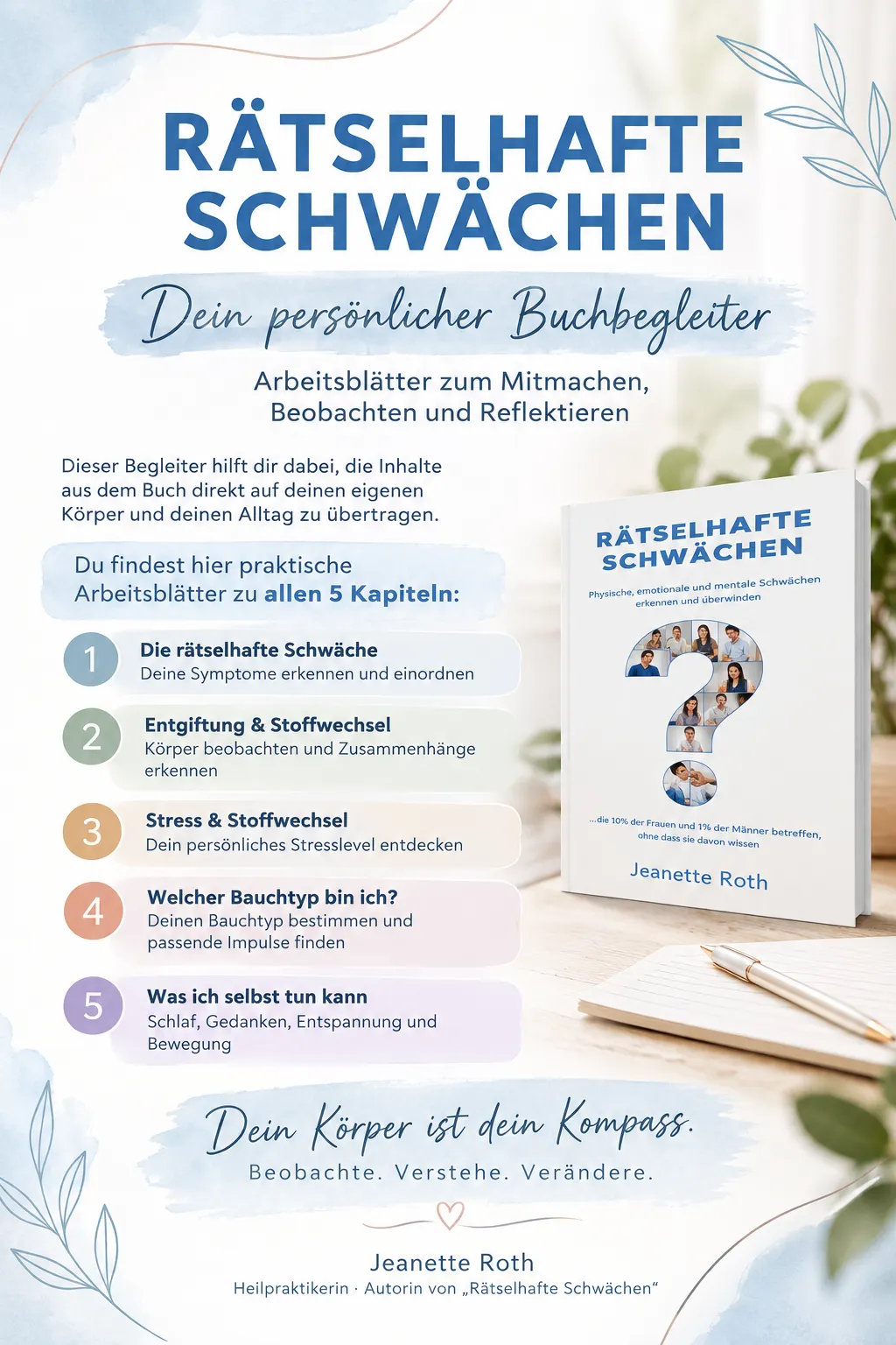 Jeanette Roth arbeitet mit Stift und Notizbuch am Schreibtisch