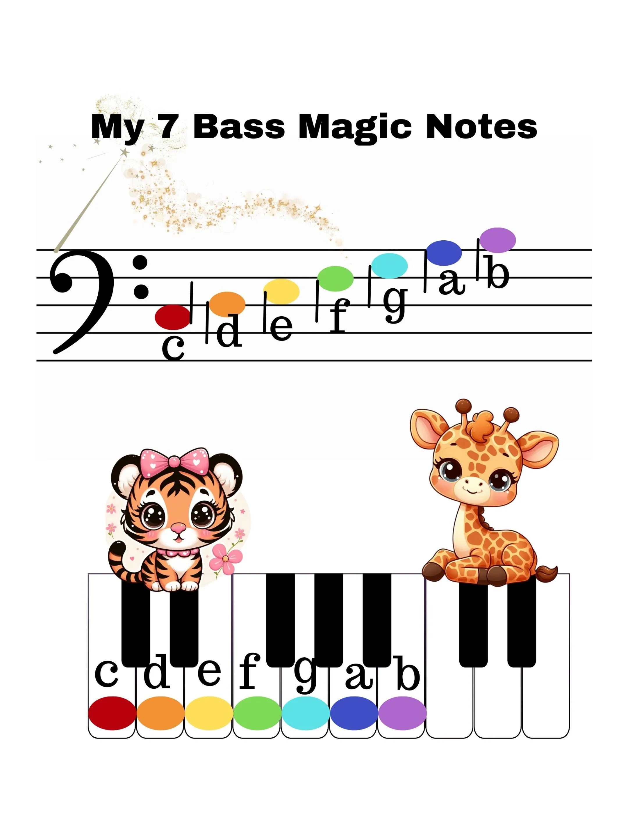 Piano Poster Bass Clef Notes Safari Animals