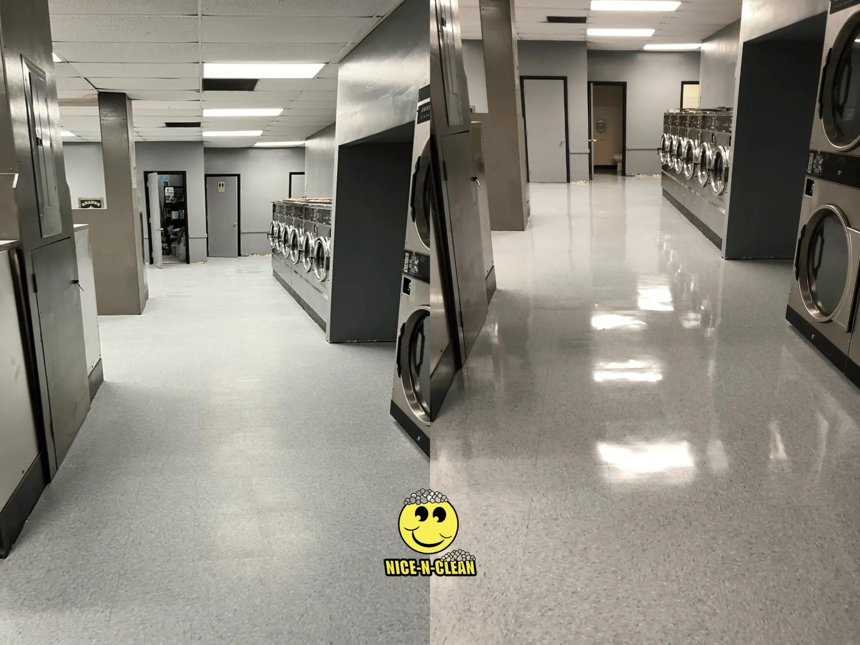 Before and after VCT clean at a laundromat that is remarkable.