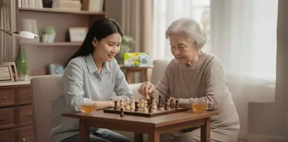 Persona mayor manteniendo su bienestar cognitivo y salud cerebral con un estilo de vida activo y el apoyo natural del enfoque de DXN.