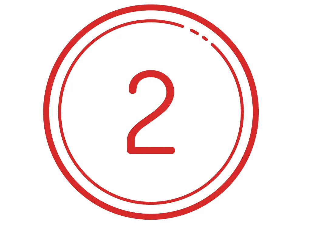 Step 2 icon for therapy dog training: red number two inside a circular border