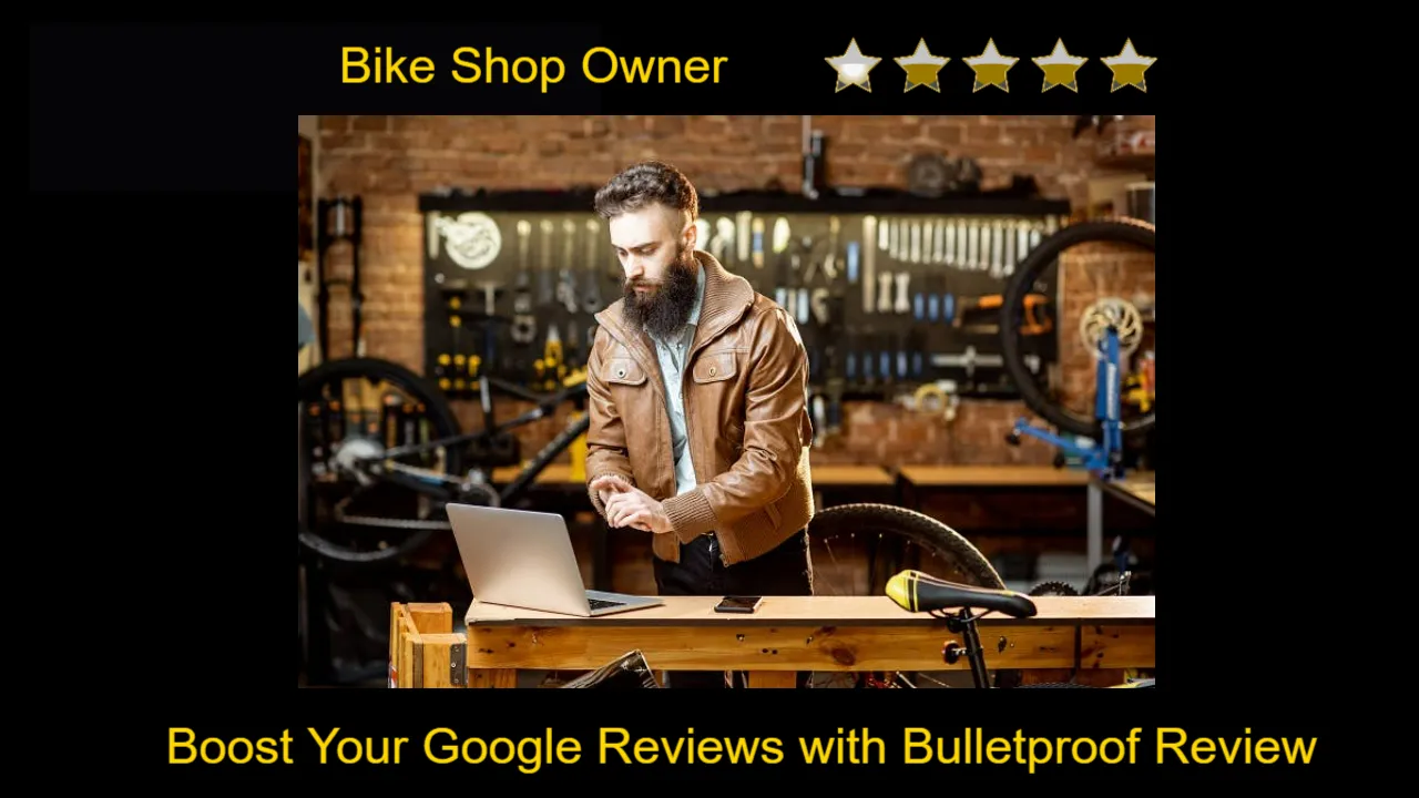 Bike Shop Owner working enjoying results from Google Review AI management system Bulletproof Review