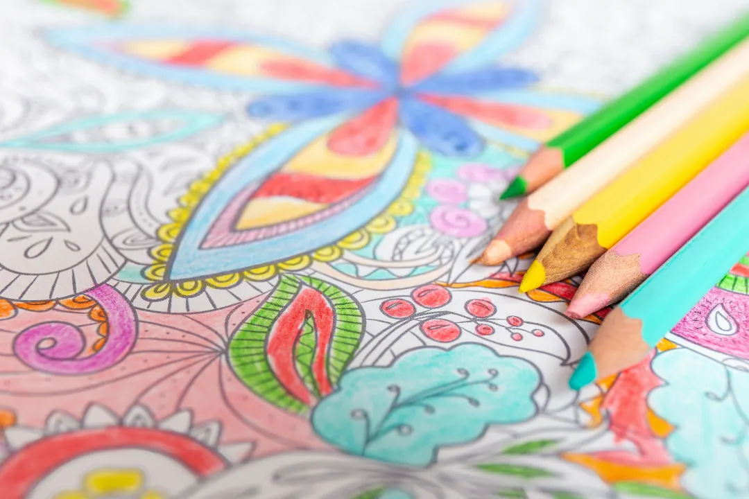 Mandala Colouring picture with pencil crayons