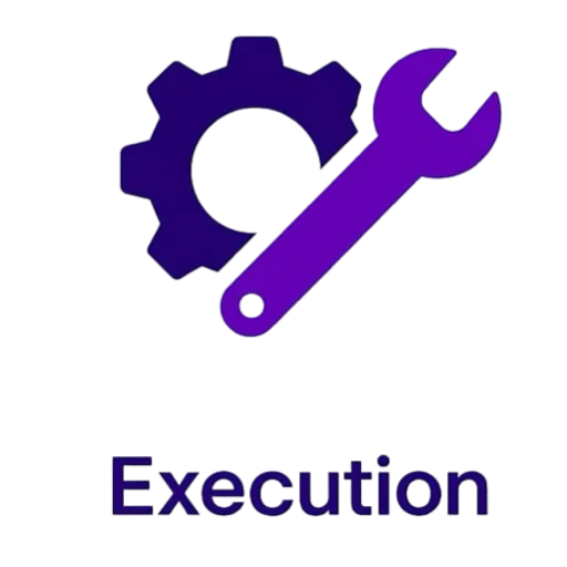 <alt=“Execution icon with gear and wrench representing marketing systems and implementation strategy.”>