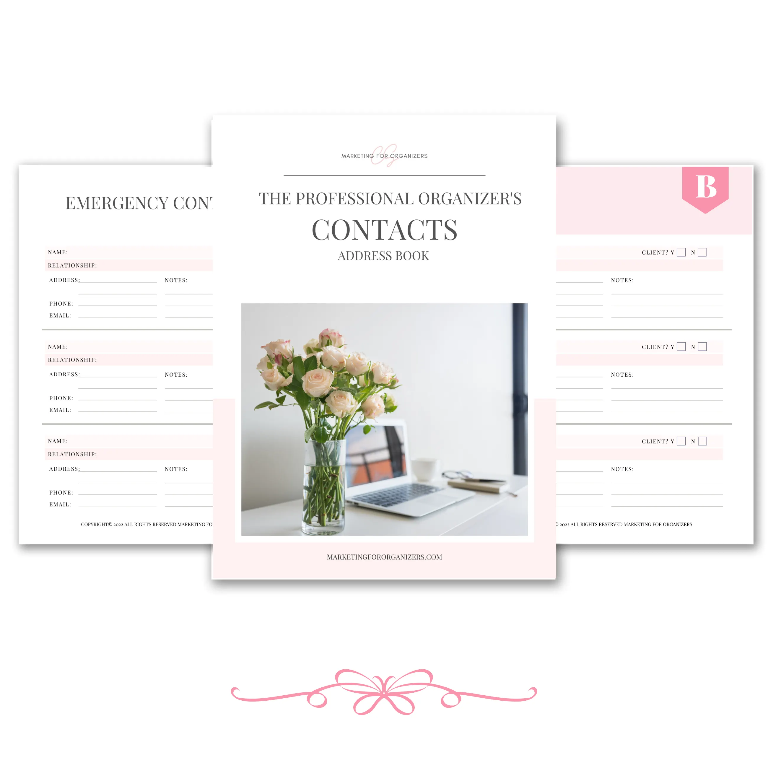 3 pages of Address Book White and Pink