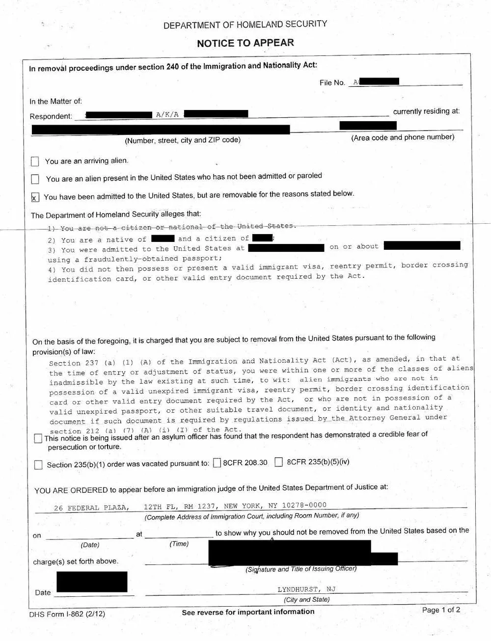 Deportation Document