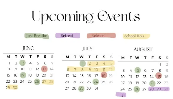 Breathwork dates June July August 2026