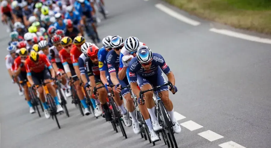 hundreds of bike cyclists in the Tour de France.