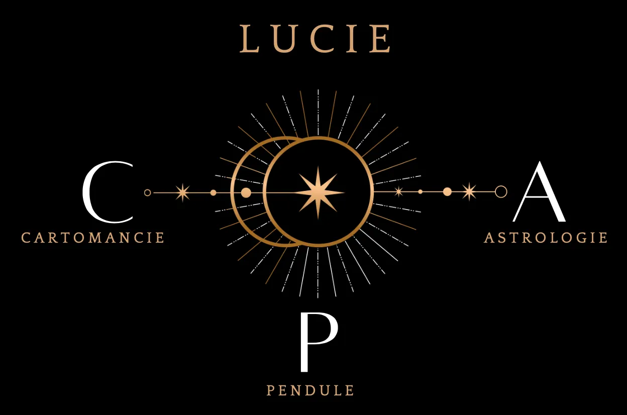 Logo Astromancie qui reprend les 3 activités: Cartomancie, Astrologie et Pendule