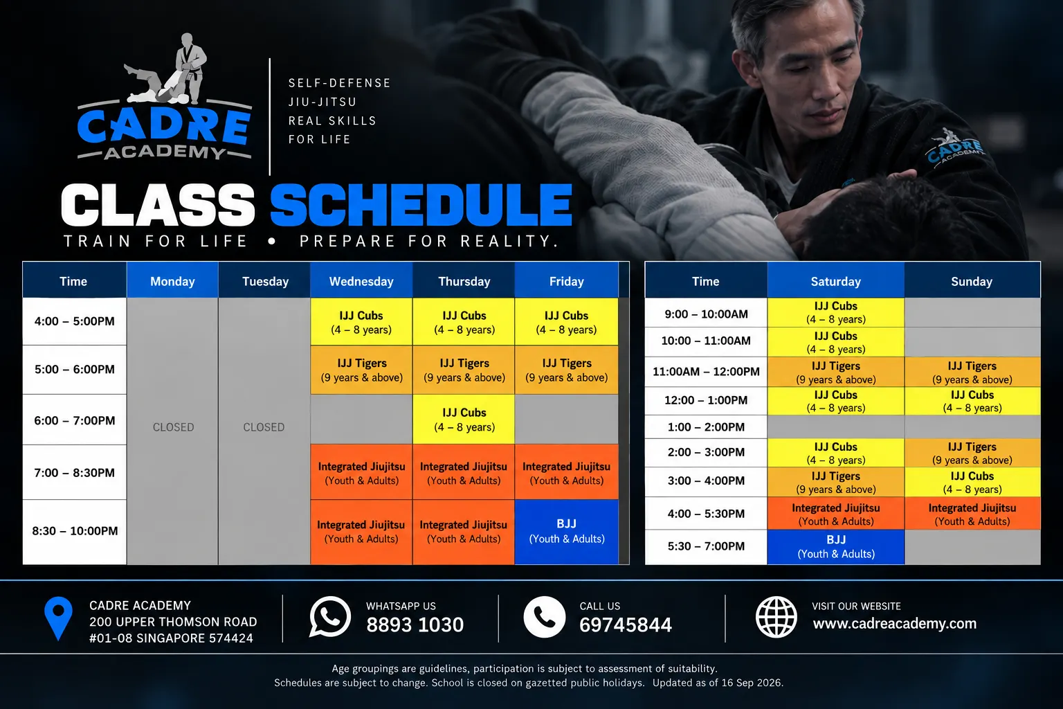 CADRE Academy Class Schedule