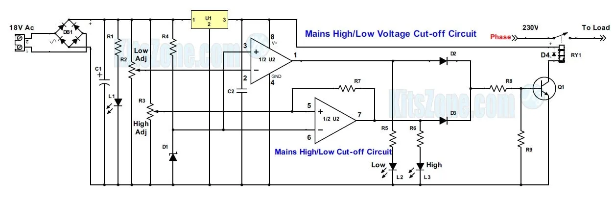 Overvoltage and undervoltage protection circuit diagram | High and low voltage protection circuit diagram Using LM358