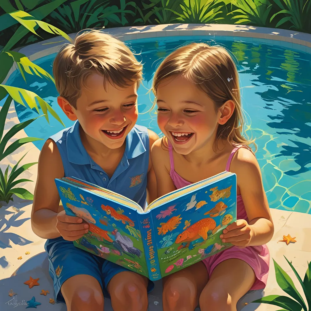 Enjoying their pool time with story time