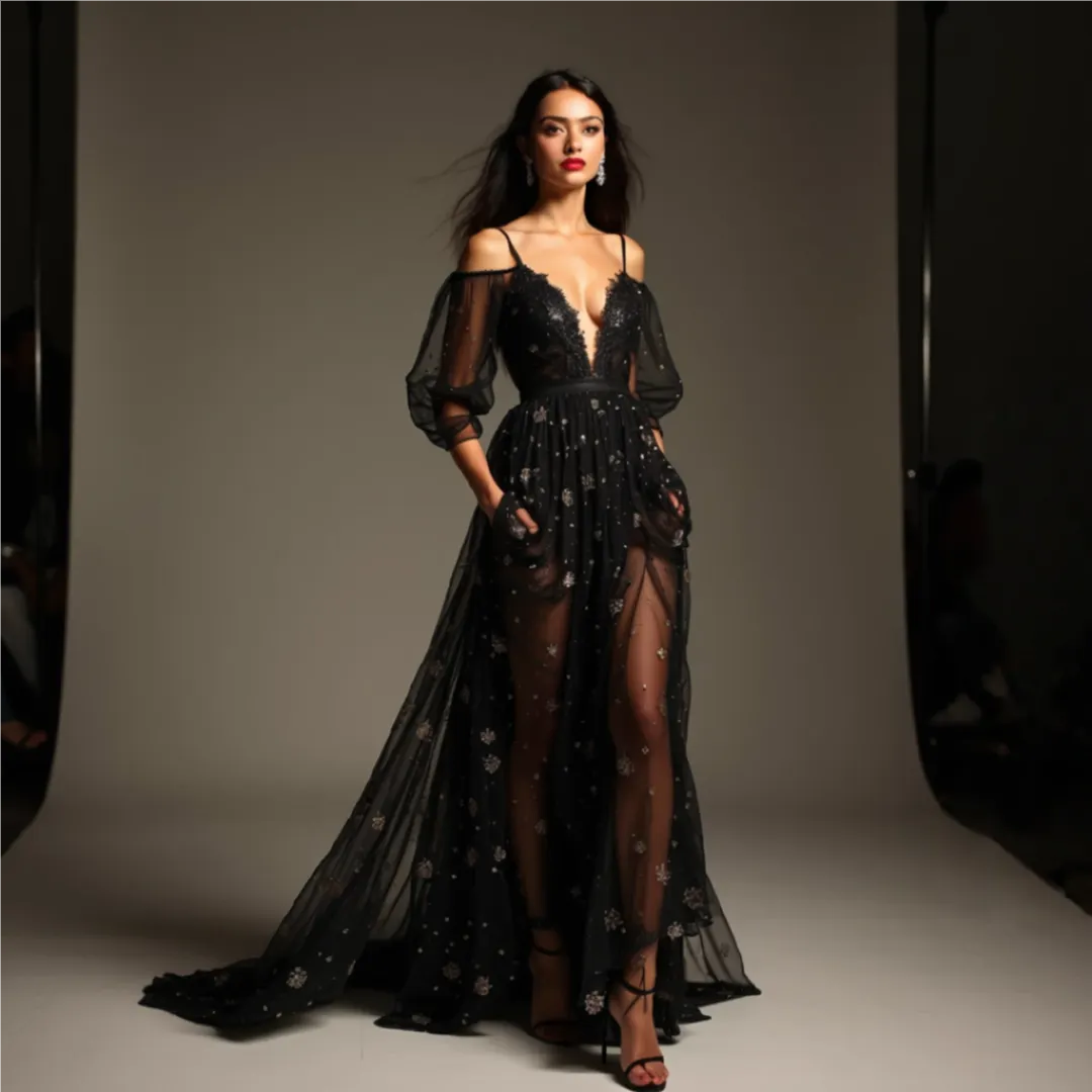 Beautiful Indian woman modeling a black dress