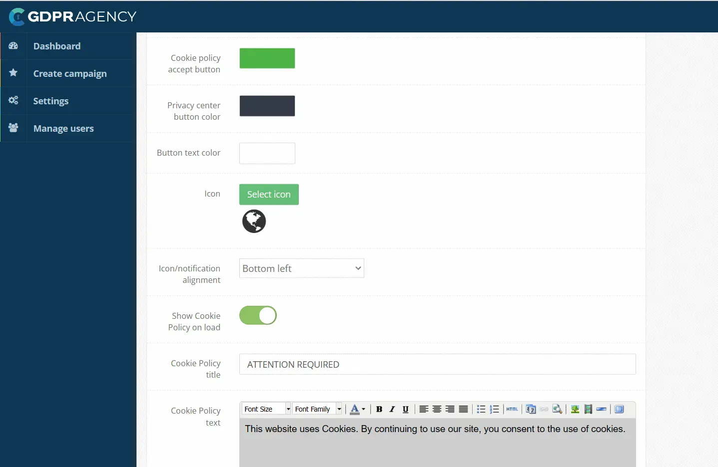 GDPRAgency.CC Dashboard Interface