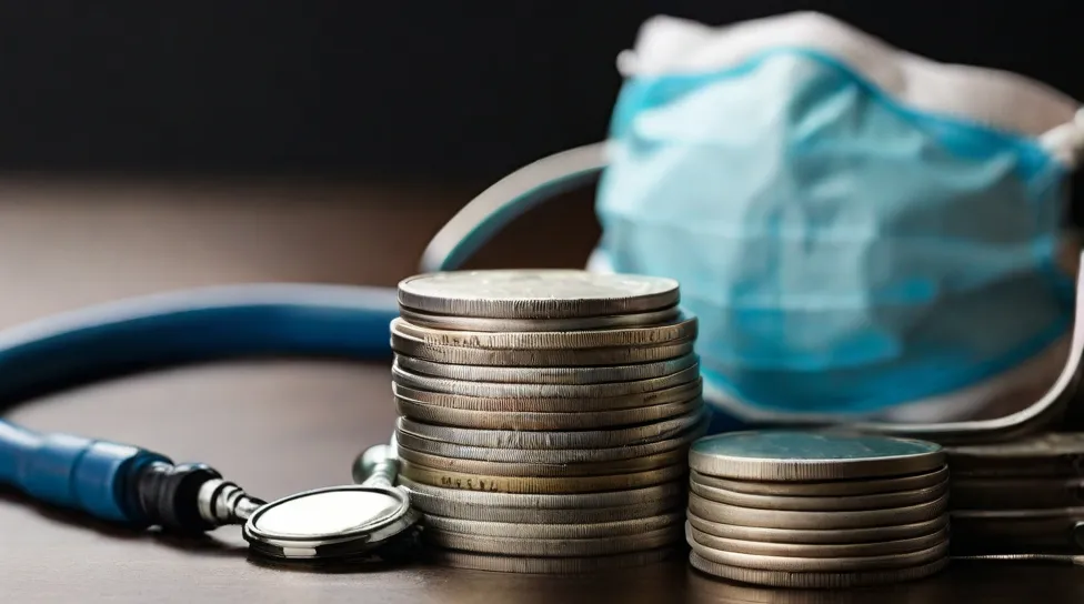 anesthesiologist salary. Stethescopoe on a table with coins