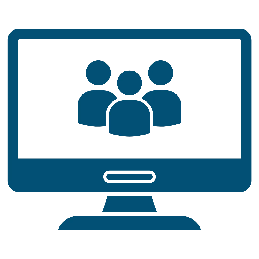 Icon of a monitor displaying three people, symbolizing staffing levels.