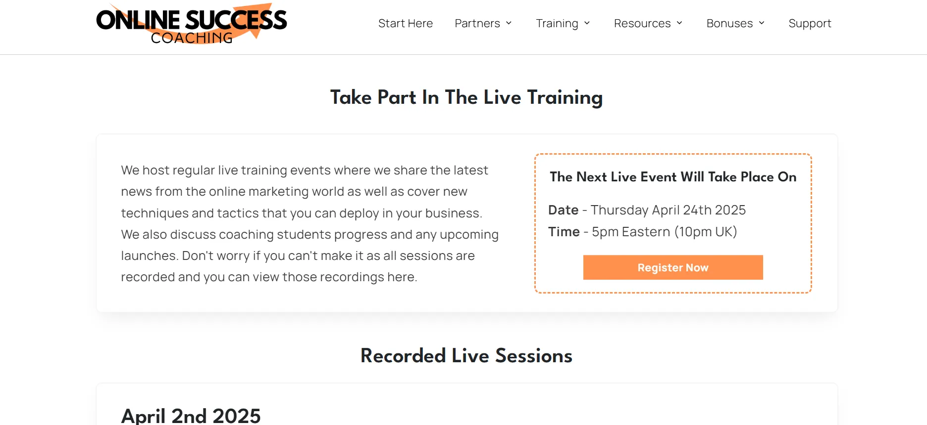 Live Coaching from Online Success Coaching