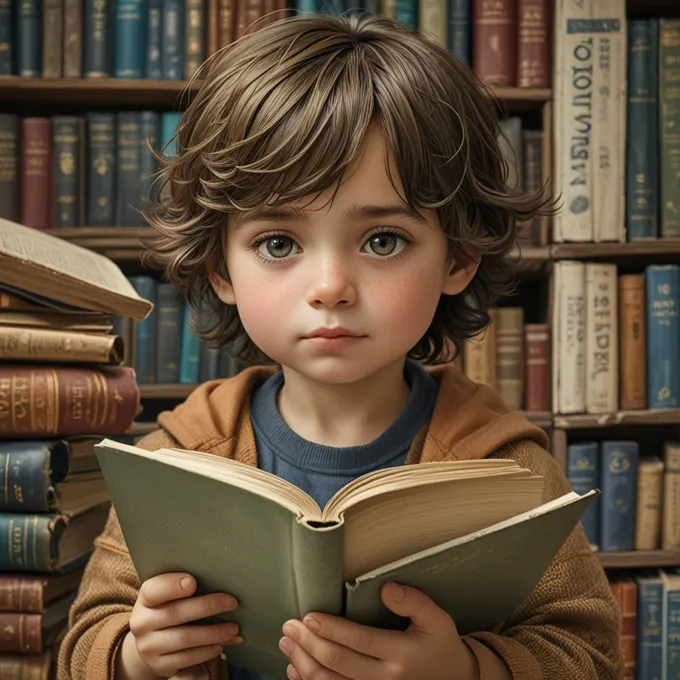 little boy reading a book