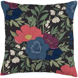 pretty floral throw pillow in blues, purples, and pink