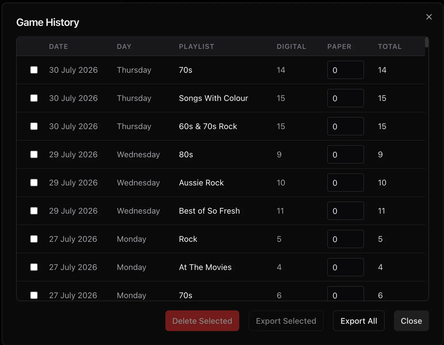 full game history