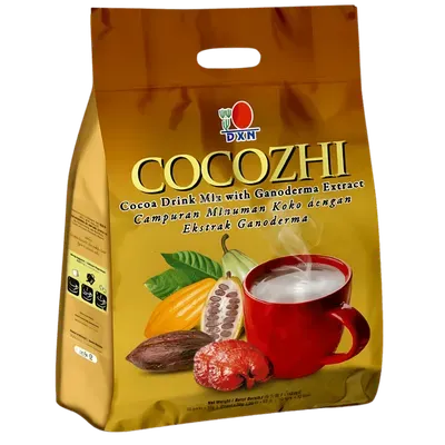 Bolsa de Cocozhi, la bebida de chocolate nutritiva de DXN para toda la familia.