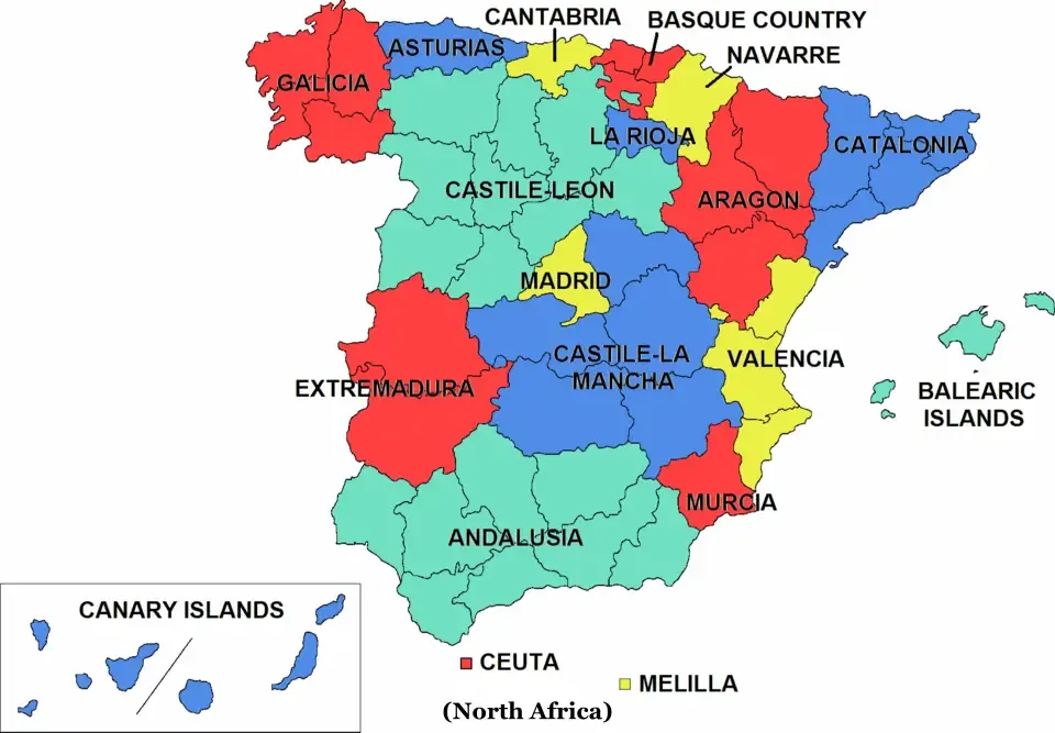 Regions of Spain mapped