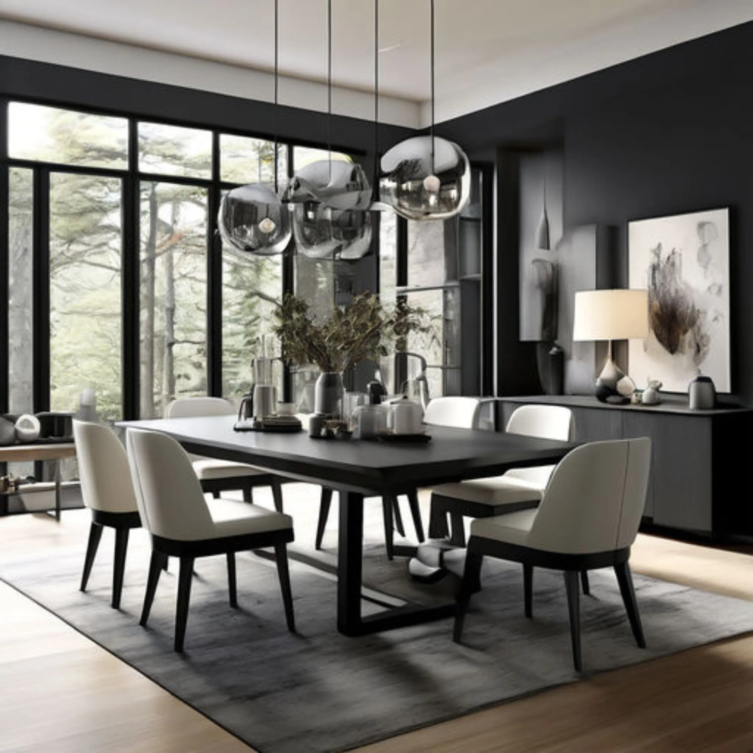 Modern monochromatic dining room