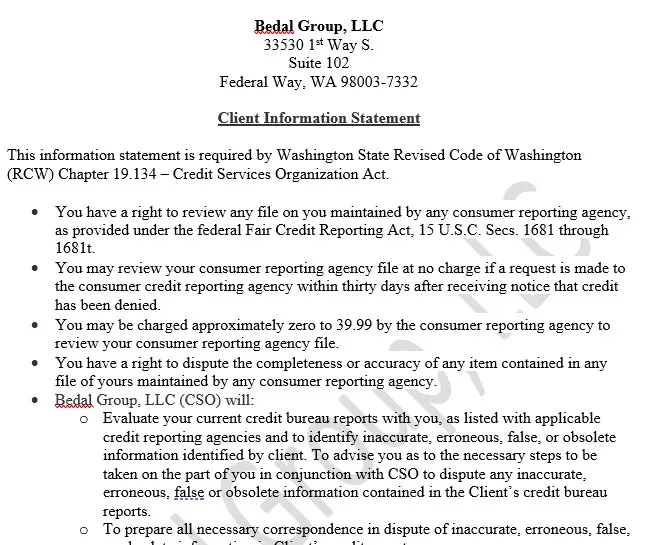 Client Information Statement Example