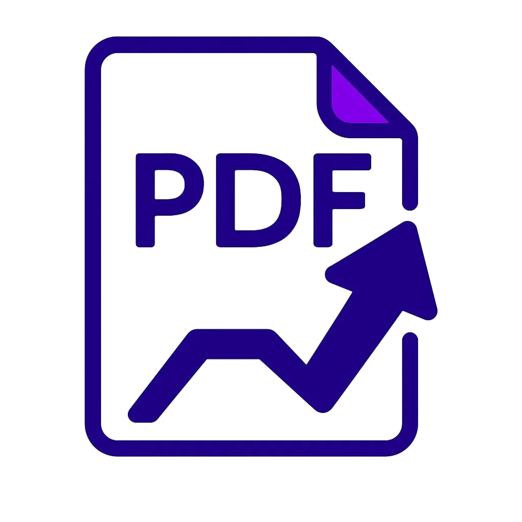 <alt=“Marketing collateral icon showing branded PDF and growth arrow, representing sales sheets and digital resources from maxCEOS Digital.”>