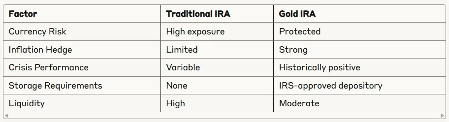 Key considerations for gold vs traditional ira table