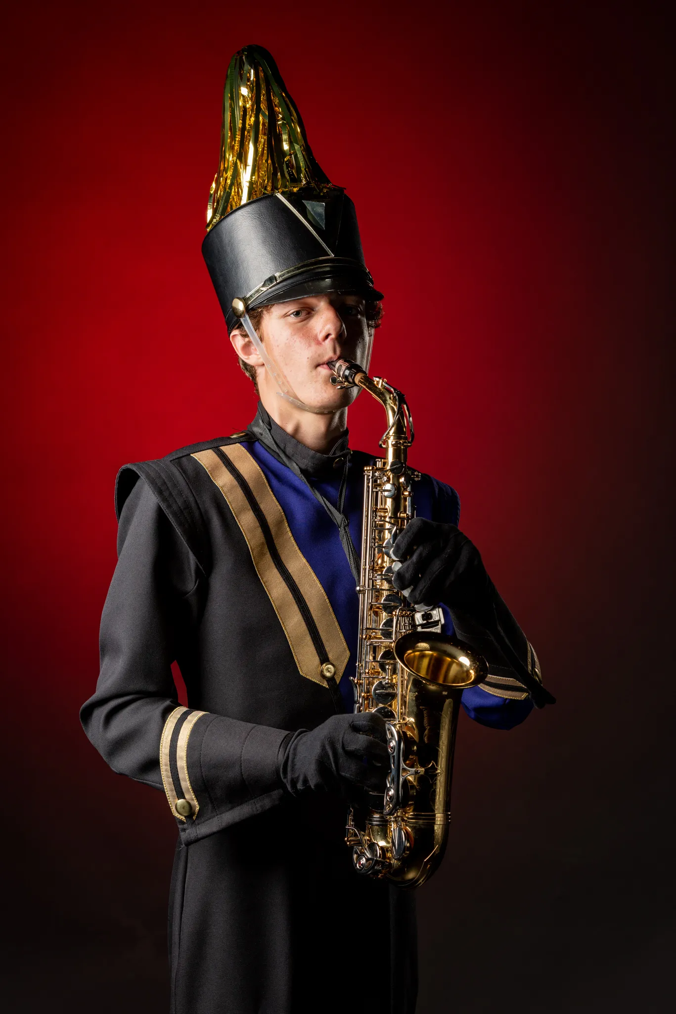 marching band member playing brass instrument