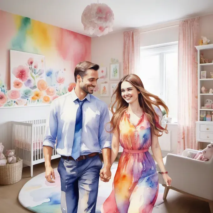 couple smiling in their nursery room